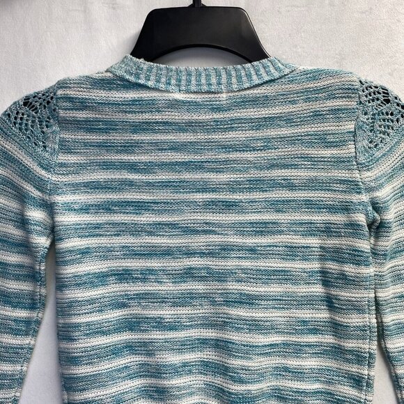 Cherokee Round Neck Long Sleeve Knit Sweater Girls S/P(6/6X) White/Green Stripes - Picture 14 of 16